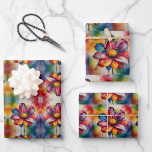 Multicolored Rainbow Flower  Wrapping Paper Sheet