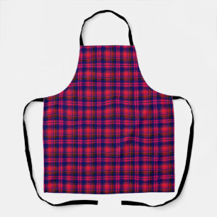 Multicolored red and blue with a checkered pattern apron