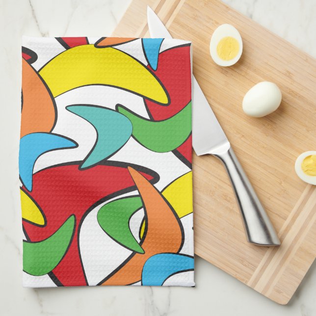 Multicolored Retro Boomerang Pattern Kitchen Towel (Quarter Fold)