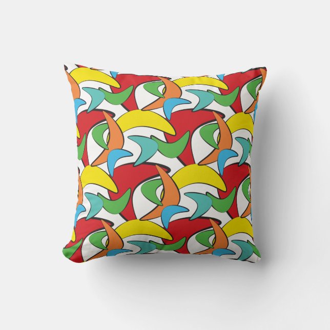 Multicolored Retro Boomerang Pattern Throw Pillow (Front)