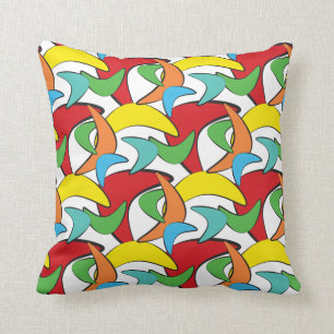 Multicolored Retro Boomerang Pattern Throw Pillow