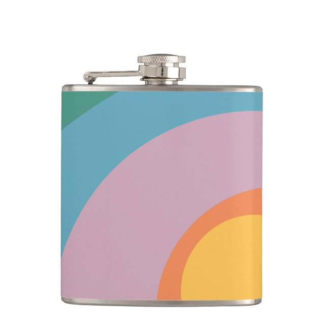 Multicolored retro style circles hip flask (Front)