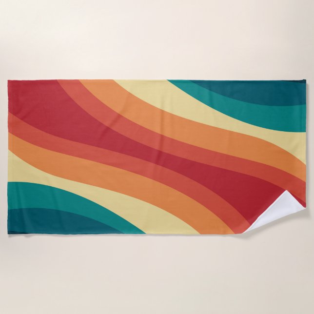 Multicolored retro style waves design beach towel (Front)