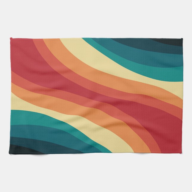 Multicolored retro style waves design kitchen towel (Horizontal)
