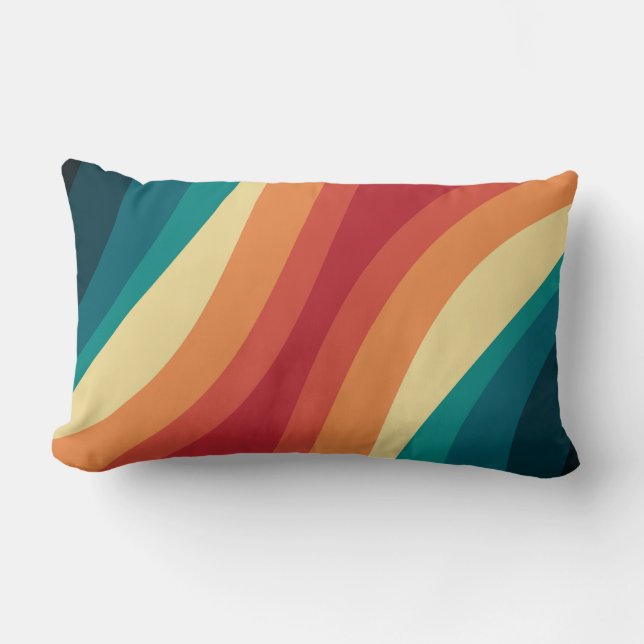 Multicolored retro style waves design lumbar pillow (Front)