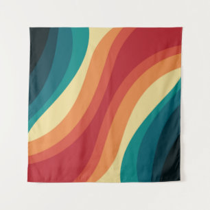 Multicolored retro style waves design tapestry