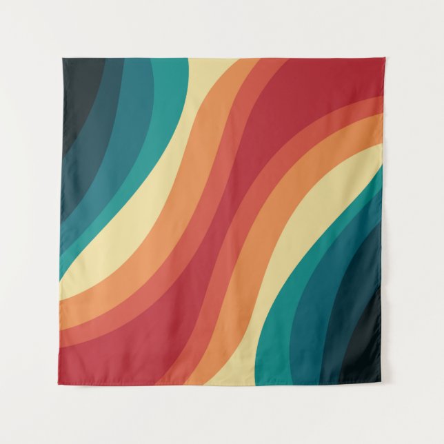 Multicolored retro style waves design tapestry (Front)