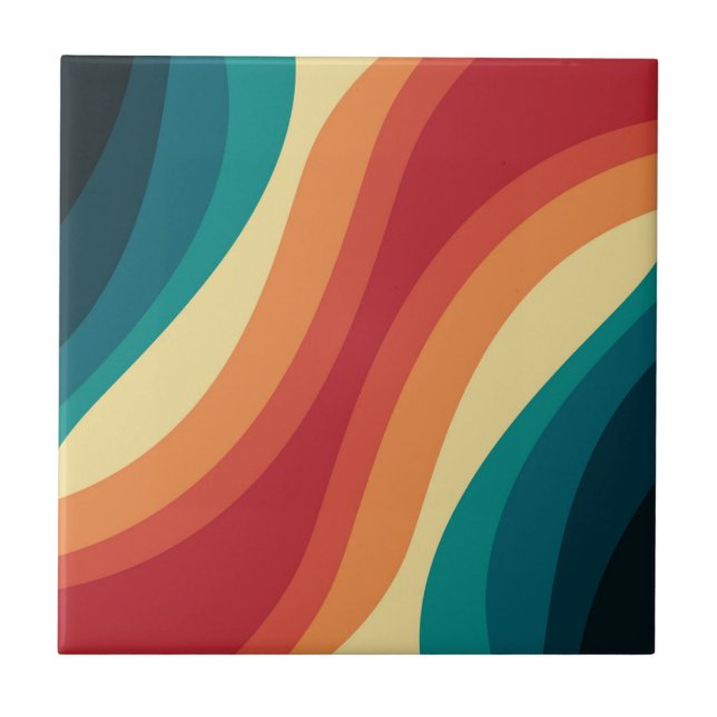 Multicolored retro style waves design tile (Front)