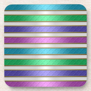 Multicolored Ribbons Stripes in Pink Blue Purple Coaster