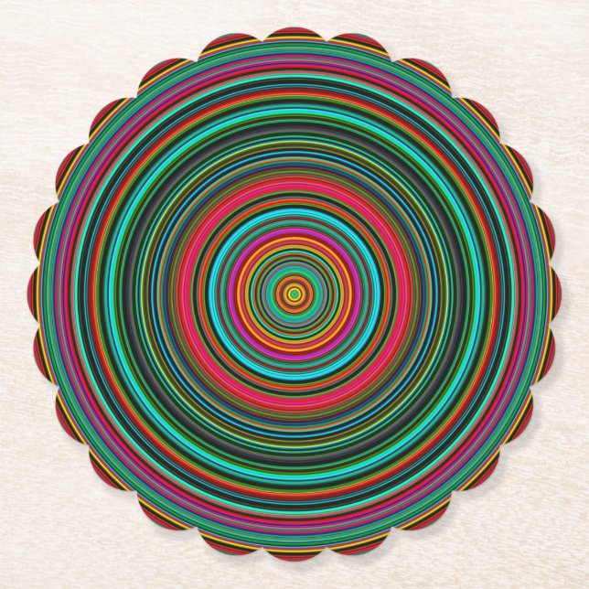Multicolored Rings Keychain Paper Coaster (Front)
