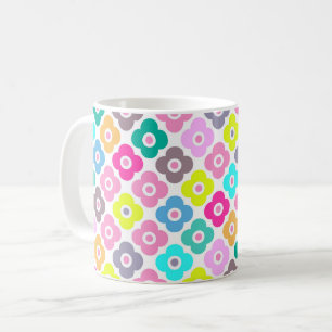 Multicolored rustic flower pattern on white coffee mug