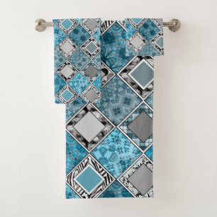 Multicolored , rustic , patchwork , patches  bath  towel set