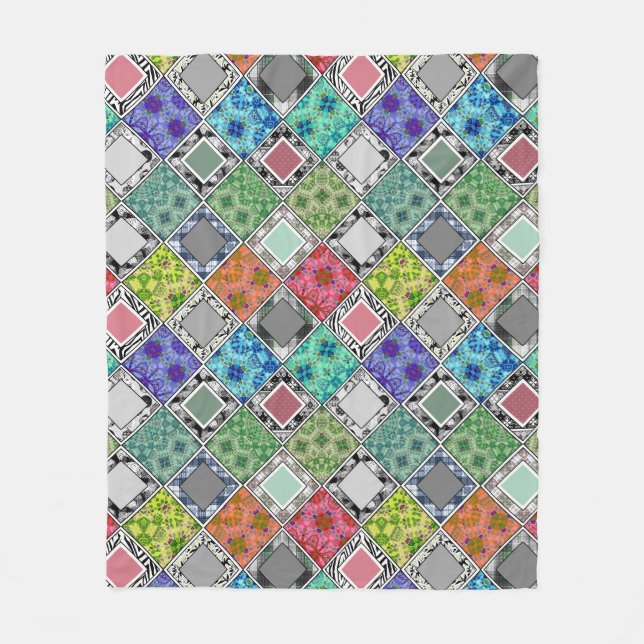 Multicolored , rustic , patchwork , patches   fleece blanket (Front)