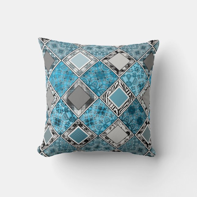 Multicolored , rustic , patchwork , patches throw pillow (Front)