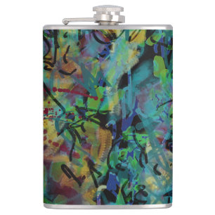 Multicolored Scribbled Abstract Art Hip Flask