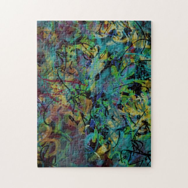 Multicolored Scribbled Digital Messy Abstract Art Jigsaw Puzzle (Vertical)