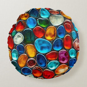 Multicolored sea pebbles round pillow