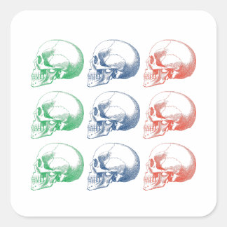 Multicolored skulls. RGB color heads. Square Sticker