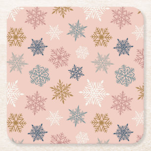 Multicolored snowflake pattern – winter christmas square paper coaster