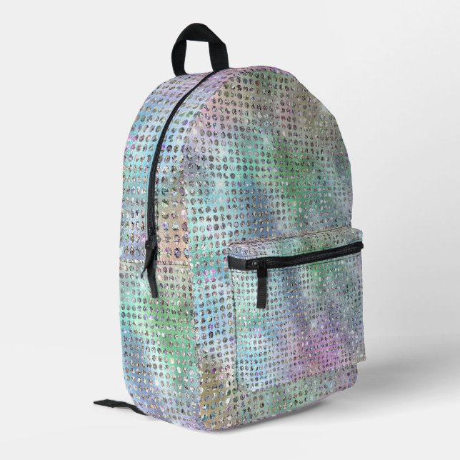 Multicolored Sparkly Faux Sequins Printed Backpack (Back Corner Left)