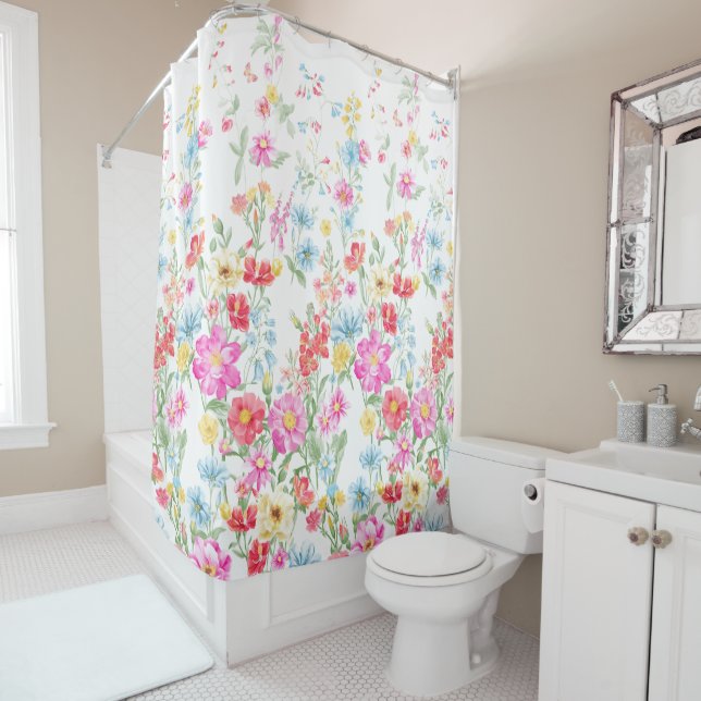 Multicolored Spring Flowers Shower Curtain (In Situ)