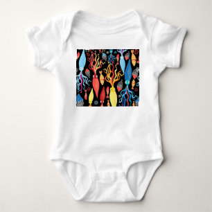 Multicolored Squid Fish Black Background Baby Bodysuit