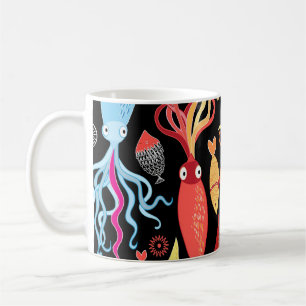 Multicolored Squid Fish Black Background Coffee Mug