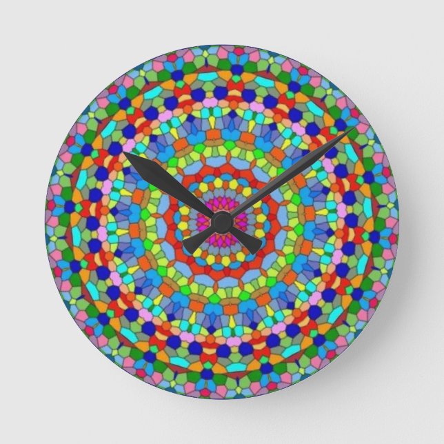 Multicolored Stained Glass Kaleidoscope Clock (Front)