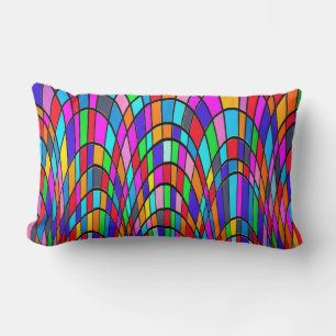 Multicolored Stained Glass Mosaic Abstract Art Lumbar Pillow