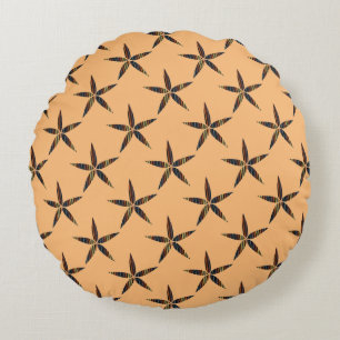 Multicolored Striped Flower Stars Round Pillow