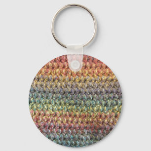 Multicolored striped knitted crochet keychain