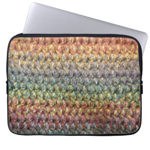 Multicolored striped knitted crochet laptop sleeve