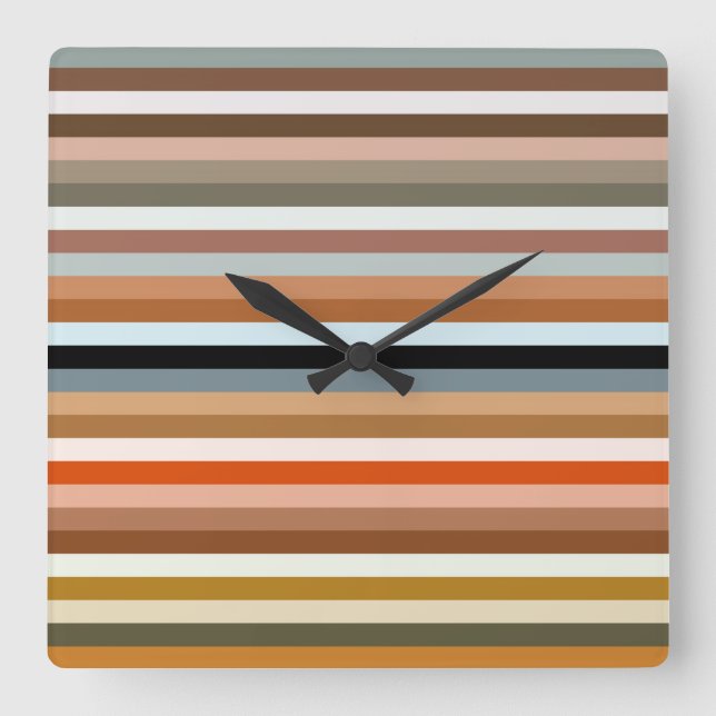 Multicolored Striped Pattern Square Wall Clock (Front)