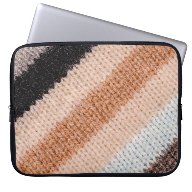Multicolored striped wool fabric texture closeup p laptop sleeve (Front)
