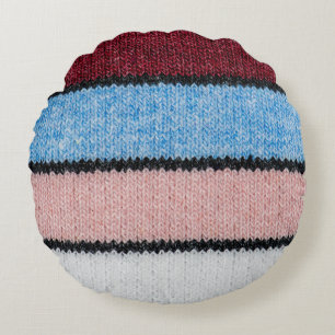 Multicolored Striped Wool: Fabric Texture. Round Pillow