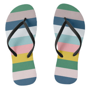 Multicolored Stripes Green Blue Pink Flip Flops