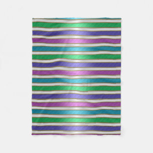 Multicolored Stripes Ribbon Pink Blue Teal Purple Fleece Blanket