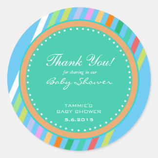 Multicolored Stripes Thank You Baby Shower Sticker