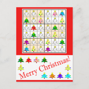 Multicolored Sudoku for Christmas Holiday Postcard