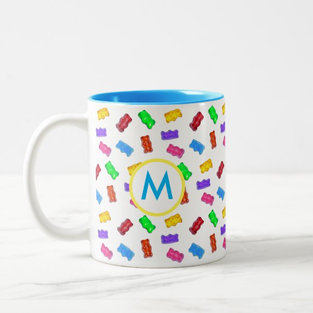 Multicolored Sweet Bears & Monogram Two-Tone Coffee Mug (Left)