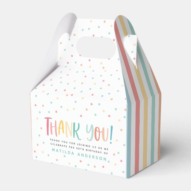 Multicolored thank you spot stripe favour favor box (Front Side)