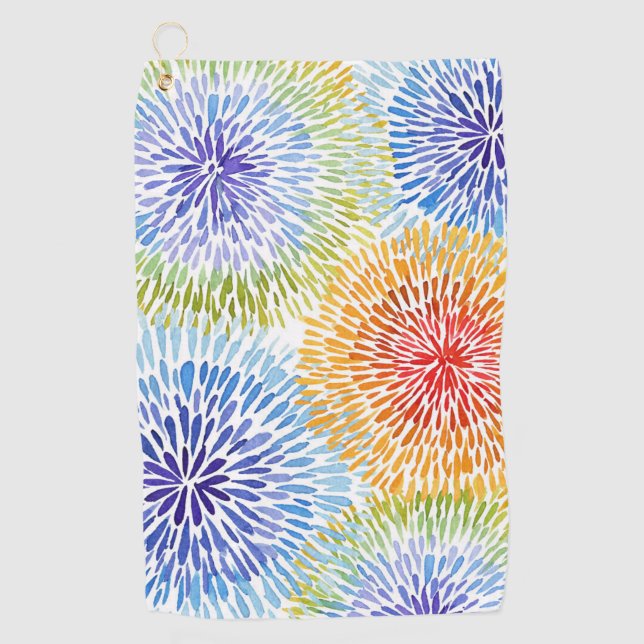 Multicolored tie dye bursts golf towel (Front)