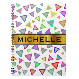 Multicolored Triangles Pattern + Custom Name Notebook