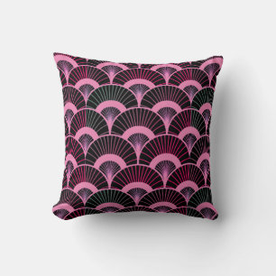 Multicolored Tropical Art Scalloped Fan Pattern  Throw Pillow