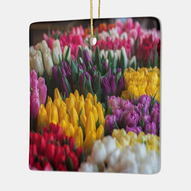 Multicolored Tulips Ceramic Ornament (Left)