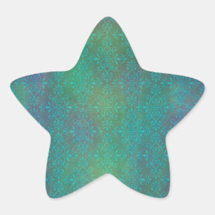 Multicolored Turquoise Abstract Damask Star Sticker