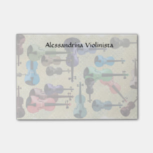 Multicolored Violins Retro Wallpaper Custom Name Post-it Notes