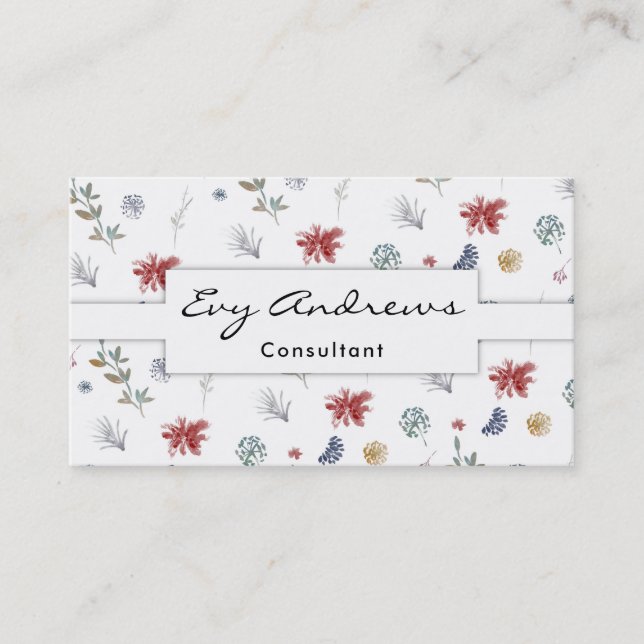 Multicolored Watercolor Botanical Pattern 01c Business Card (Front)
