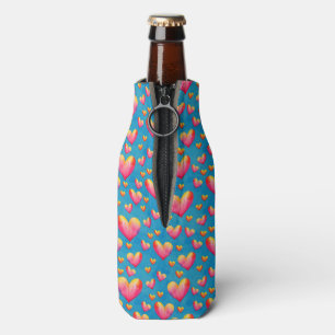 Multicolored Watercolor Hearts Bottle Cooler