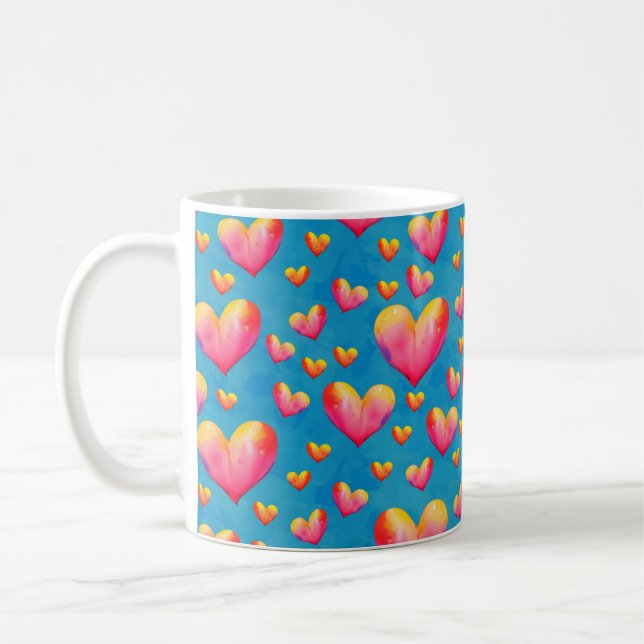 Multicolored Watercolor Hearts Coffee Mug (Left)